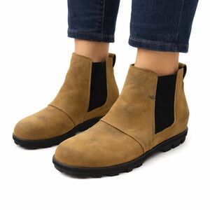 Sorel Joan of Arctic Chelsea Wedge Boots Brown Leather Winter Booties‎ Women’s